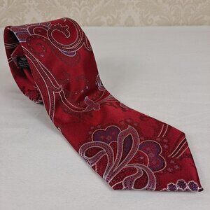 Countess Mara Men's Tie 100% Silk Red Purple White Paisley Swirl Pattern